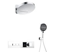 Gun Gray Brass Shower System With LED Digital Display Design Wall Mounted Constant Temperature 3-function Bathroom Faucet(White 02)