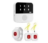 Gundhgstrr Bouton D'Alerte D'Urgence, Pager WiFi pour Aidant Familial, Système D'Appel Intelligent, Affichage de L'Appelant + Bracelet + 2 Boutons D'Appel pour Personnes Âgées
