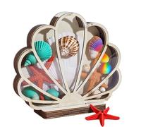 Gungtj Boîte de présentation en coquillages - Support en bois avec panneau en acrylique - Décoration d'intérieur côtière - Boîte décorative pour souvenirs en verre, souvenirs, agates, dents de requin
