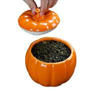 Gungtj Ceramic Pumpkin Jar, Small Pumpkin Container with Lid, Airtight Fall Themed Storage for Treats, Snacks, Decor, Thanksgiving Kitchen, Home Decoration Parties, Dorm and Living Room, Orange