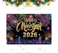 Gungtj Décorations de Nouvel An - Toile de pour affiche de vacances | Panneau « Happy New Year » 2026 | Pour intérieur et extérieur, garage, cour, porche, école, bureau, ferme