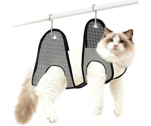Gungtj Hamac de toilettage pour chat - Sac en maille à griffer, harnais de retenue pour animal domestique pour laver et peigner les oreilles en toute sécurité, crochet en S réglable pour chats, chiots