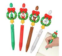 Gungtj Stylos Rétractables De Noël | 4 Pièces Rétractables Design Couronne Papeterie | Stylos Gel À Thème De Noël - Pour Écrire, Noter, Journaliser, Dessiner, Annoter, Pour Les Enseignants, Les
