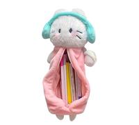 Gungtj Trousse à crayons en forme de chat en peluche - Adorable sac de papeterie, motif chat avec fermeture éclair, organiseur doux et durable pour fournitures scolaires, rangement de voyage pour