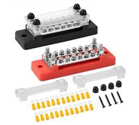 GUNGY Bloc de Distribution D'alimentation 12V-48V DC Barres de Distribution D'énergie BusBar 150A 2 Voies avec 12 x M4 Boulons de Borne pour Voiture Bateau Rouge Noir 2 Pièces