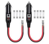 GUNGY Prise Allume Cigare 12V/24V Adaptateur Allume Cigare Mâle 10cm 16AWG Rallonge Allume-Cigare avec Indicateur LED Rouge et Fusible 10A/15A Rechange pour Voiture Camion 2 Pièces