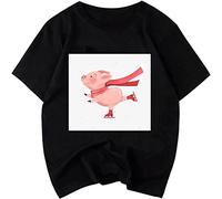 Guniangjia Love You Series T-Shirt Cute Pig Embroidery Men and Women White Short Sleeves Black XL