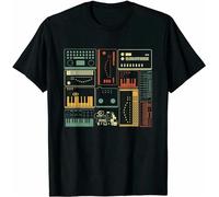 Guniangjia Retro Analog Music Producer Keyboard Men's T-Shirt Black 3XL