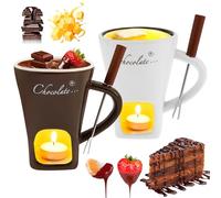 Guniata 2 pièces Tasse à fondue au chocolat, ensemble de gobelets à fondue au chocolat avec fourchette, ensemble de fondue au chocolat en céramique pour fromage, chocolat, beurre et caramel (2 pièces)