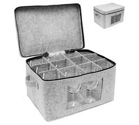 Guniata Boîte de rangement pour verres à vin, organiseur de verres à pied avec 12 compartiments et poignée, fenêtre transparente, carton pour 12 verres à vin, verres à vin rouge, verres à champagne