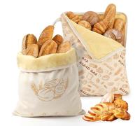 Guniata Lot de 2 sacs à pain en cire d'abeille avec fermeture éclair en forme de L - Réutilisables - 42 × 33 cm - Grand sac en cire d'abeille - Pour pain au levain, fromage, boulangerie, maison et