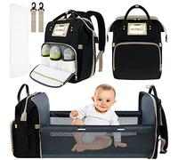 Guniata Sac à langer, sac de couchage de voyage avec lit d'enfant pliable et matelas à langer, sac de couchage sarcophage avec poche isolée et bandes réfléchissantes pour l'extérieur, le camping, Noir