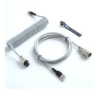 GUNMJO Pro Câble USB C spiralé de qualité supérieure pour clavier de jeu, câble de clavier mécanique à double manchon avec aviateur en métal amovible, 1,5 m USB-C vers USB-A, gris marbre