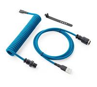 GUNMJO Pro Câble USB C spiralé pour clavier de jeu, câble de clavier mécanique à double manchon avec aviateur en métal amovible, 1,5 m USB-C vers USB-A, bleu