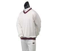 Gunn & Moore GM, Pull de Cricket, Teknik, Tissu extérieur avec Doublure en Polaire, Manches Longues, Blanc cassé avec col et Ourlet bordés, Tailles S Junior à XXL