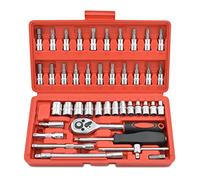 Gunpla 46 Pièces 1/4’’ pouce Clé à Douille et Embouts Bits Métrique Ensemble Tiges d'Extension Flexibles avec Clé À Cliquet Réversible pour Moteur, Vélo, Voiture