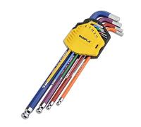 Gunpla Jeu de 9 Clés Hexagonales Allen à Bout Sphérique Bras Extra Long 1,5-10 mm, Kit de Clé Hex à Tête Ronde à Code Couleur pour Vélo, Moto, Entretien, Assemblage de Meubles et Bricolage