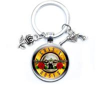 Guns N Roses Porte-clés créatif en forme de groupe de rock, porte-clés tendance avec breloques en verre pour les fans, blanc, L