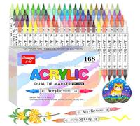 Gunsamg 168 Couleurs Feutre Acrylique ,84 Pièces Stylos Peinture Acryliques à Double Pointe - Acrylic Paint Markers pour Bois, Toile, Verre, Céramique with 0.5-4.5MM Brush Tip