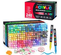 Gunsamg Feutres Acryliques 240 Couleurs - Marqueurs Pinceau Flexible 1-5mm, Rangement Vertical & Séparateurs par Couleur, Collection Complète pour Peinture sur Pierre, Céramique - Loisirs Créatifs