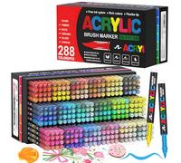Gunsamg Feutres Acryliques 288 Couleurs - Marqueurs Pinceau Flexible 1-5mm, Rangement Vertical & Séparateurs par Couleur, Collection Complète pour Peinture sur Pierre,Céramique - Loisirs Créatifs