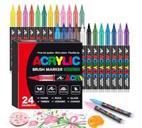 Gunsamg Lot de 24 Couleurs Marqueurs de Peinture Acrylique à Base D'Eau Avec Pointe Pinceau Flexible de 1 à 5 Mm pour Peinture Sur Roche, CéRamique, Verre, Pierre, MéTal, Tissu