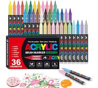 Gunsamg Lot de 36 Couleurs Marqueurs de Peinture Acrylique à Base D'Eau Avec Pointe Pinceau Flexible de 1 à 5 Mm pour Peinture Sur Roche, CéRamique, Verre, Pierre, MéTal, Tissu