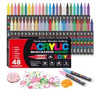 Gunsamg Lot de 48 Couleurs Marqueurs de Peinture Acrylique à Base D'Eau Avec Pointe Pinceau Flexible de 1 à 5 Mm pour Peinture Sur Roche, CéRamique, Verre, Pierre, MéTal, Tissu