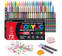 Gunsamg Lot de 72 Couleurs Marqueurs de Peinture Acrylique à Base D'Eau Avec Pointe Pinceau Flexible de 1 à 5 Mm pour Peinture Sur Roche, CéRamique, Verre, Pierre, MéTal, Tissu