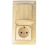 Gunsan Visage Prise KOMBI double support - Interrupteur série - Contact de protection - Prise avec couvercle - Encastrée - Aspect bois d'Achorn