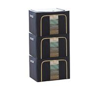 GUO FENG DIAO ® Storage Bins With Lids Steel Frame Storage Box Oxford Cloth Quilt Folding Wardrobe Fabric Extra Large Storage Box (Navy：100L x 3Pcs)