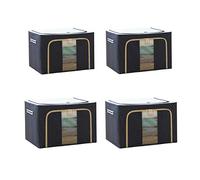 GUO FENG DIAO ® Storage Bins With Lids Steel Frame Storage Box Oxford Cloth Quilt Folding Wardrobe Fabric Extra Large Storage Box (Navy：72L x 2Pcs + 66L x 2Pcs)
