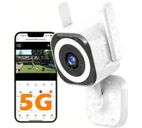 GUOANVISION Caméra de surveillance 5G 2K pour intérieur et extérieur, caméra WiFi intérieure et extérieure, babyphone avec application, caméra pour chien, étanche IP66, audio bidirectionnel, zoom