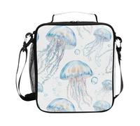GuoChe Art Jellyfish Sac à déjeuner carré isotherme Blanc Sac à déjeuner de voyage Sac à déjeuner isotherme étanche pour bureau/école/pique-nique pour travail/voyage