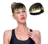 GuoChe Bandeau extensible pour entraînement rafraîchissant et rafraîchissant - Flamme dorée sur fond noir - Pour football, randonnée, lavage du visage