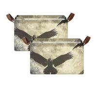 GuoChe Bird Flying by Moon Lot de 2 paniers de rangement en tissu avec poignées pour étagères, placard, chambre d'enfant