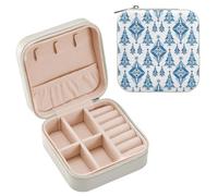 GuoChe Boîte de rangement pour bijoux de voyage - Formes abstraites bleues - Motif arbre de Noël - Boîte de rangement pour colliers, bagues, boucles d'oreilles - Cadeau portable pour filles