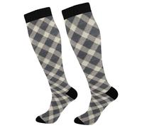 GuoChe Chaussettes de football pour homme et femme - Soutien gradué pour infirmières, athlétisme, voyage et vol - Motif à carreaux - Gris clair