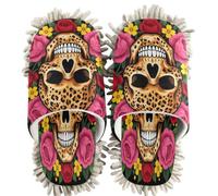 GuoChe Chaussons de nettoyage chenille Dr?le Dia De Los Muertos Léopard Tête De Mort Fleur Mexicaine, Dr?le Dia De Los Muertos Léopard Tête De Mort Fleur Mexicaine, Medium Women/Large Men