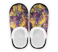 GuoChe Chaussures de maison pour femme en polaire pelucheuse antidérapante douce et chaude - Pantoufles amusantes, hôtel, voyage, chambre à coucher, avion - Taille M, Iris Plaid Let's Party Mardi Gras