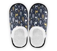 GuoChe Chaussures de maison pour femme - Polaire corail - Semelle en caoutchouc antidérapante - Pantoufles de voyage d'intérieur - Taille M, Cadeaux de Noël Bleu Marine Or Blanc Rennes, Medium