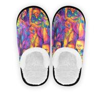 GuoChe Chaussures d'intérieur pour femme - Polaire corail - Semelle en caoutchouc antidérapante - Légères - Pour intérieur et extérieur - Taille M, Iris Plaid Let's Party Mardi Gras, Large