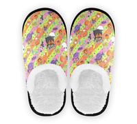 GuoChe Chaussures d'intérieur pour homme et femme - En polaire pelucheuse - Semelle antidérapante - Confortables - Pour chambre à coucher, maison, bureau, voyage, yoga - M, Dessin animé Candy - Motif