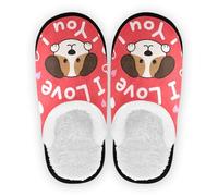 GuoChe Chaussures d'intérieur pour homme et femme - En polaire pelucheuse - Semelle antidérapante - Doux et chaud - Pour l'intérieur et l'extérieur - Pour l'hiver - Taille M, I Love Your Valentine Dog