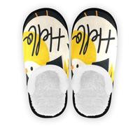 GuoChe Chaussures d'intérieur pour homme et femme - Polaire pelucheuse - Semelle en caoutchouc antidérapante - Pantoufles confortables - Taille M, Bonjour dessin animé mignon oiseau blanc, Large