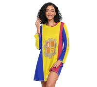 GuoChe Chemise de nuit décontractée et confortable à manches longues avec imprimé décontracté pour femme, Drapeau national d'Andorre, XL