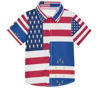 GuoChe Chemise décontractée pour garçon Motif drapeau des États-Unis | Collier classique facile à mettre et à enlever, vacances à la plage, pour tout-petits garçons et grands garçons