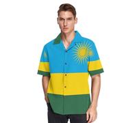 GuoChe Chemise hawaïenne boutonnée à manches courtes pour homme - Sans plis - Taille XL, Drapeau national du Rwanda, Taille M