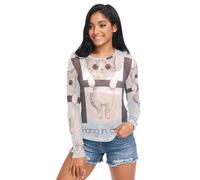 GuoChe Chemise transparente à manches longues en maille pour femme S, Chat Lettre H Hang in There Graphique, XX-Large