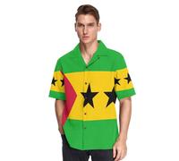 GuoChe Chemises hawaïennes à boutons pour hommes à manches courtes formelles 3XL, Drapeau national de S?o Tomé et Príncipe, Taille M